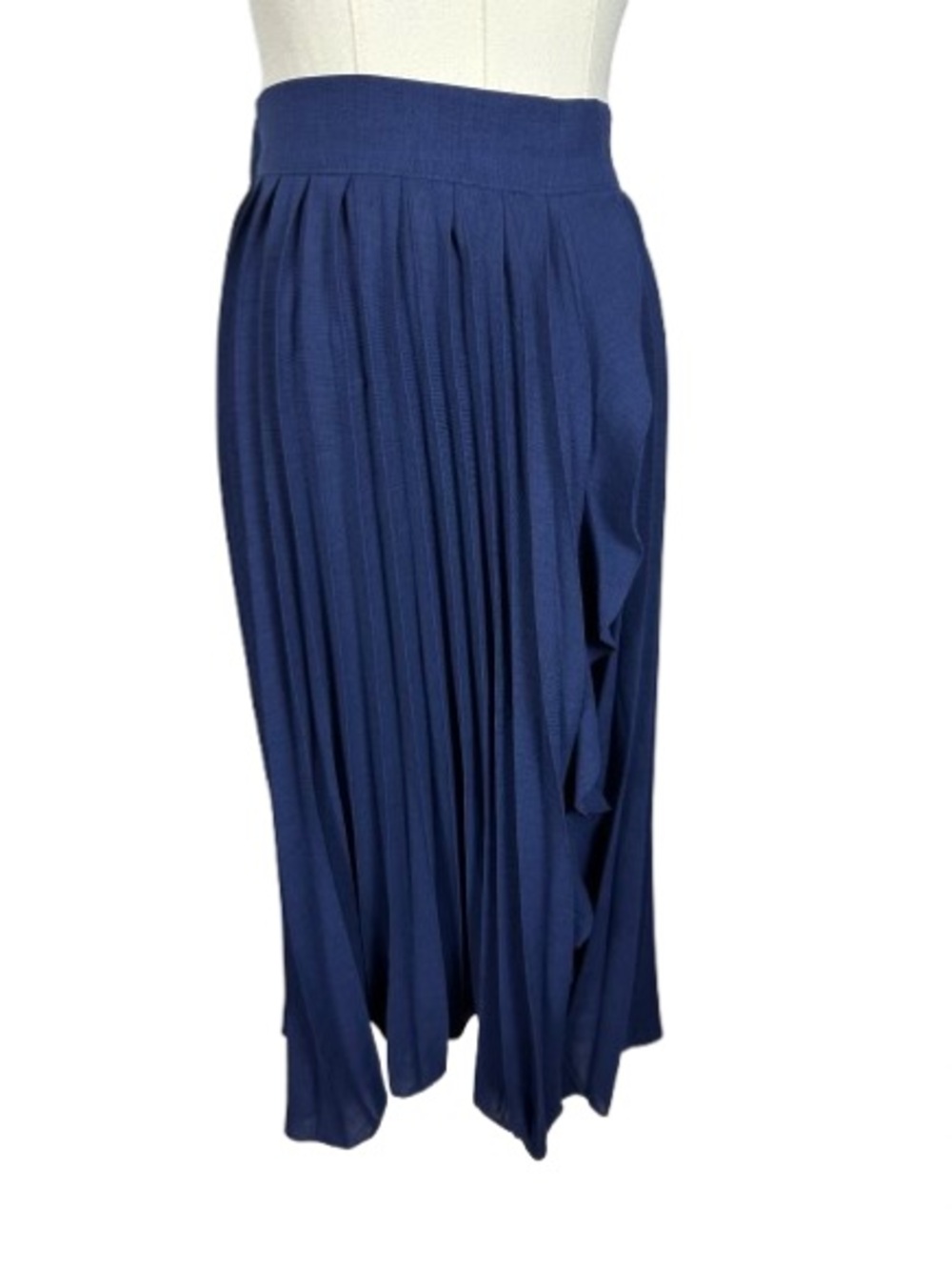 glam Navy Pleated Midi Skirt